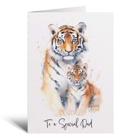 Postcard Prints - Birthday Card For Dad Card for Fathers Day Birthday Card For Her Birthday Card For Dad Happy Birthday Card For Dad with Tiger Illustration
