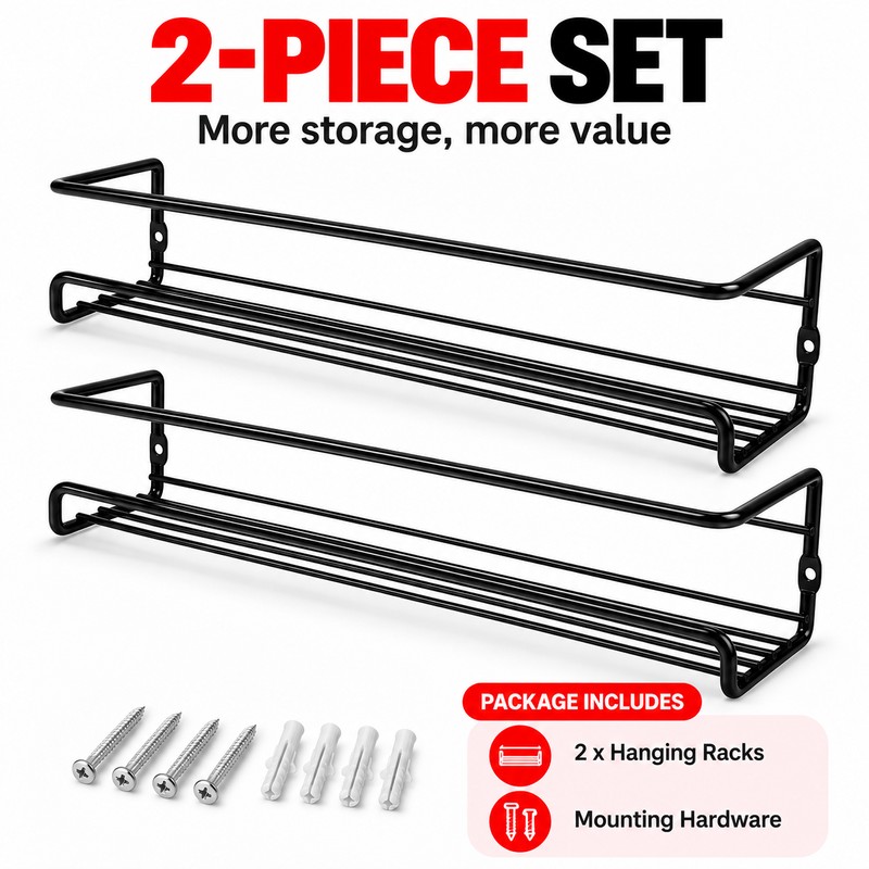 Wall-Mounted Spice Rack for Kitchen Storage – 2-Piece Metal Organizer