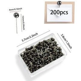 QQdou Pushpins, Travel Map Pins, Round Head Drawing Pins, Small Thumb Tacks, Marking Pushpins for Cork Board, World Map Pin, Notice Board Picture Photo Bedrooms Home Office School DIY Craft(Black)