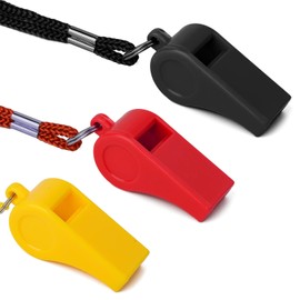 SAVITA 3pcs Plastic Whistle with Lanyard, Sport Whistle Whistle Coach in Training Survival Emergency Sports for Teacher Dog Training (Black Red Yellow)