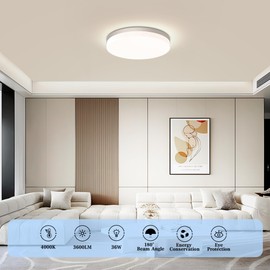 EASY EAGLE LED Ceiling Light, Flat, Round Ceiling Light, 4000 K, Neutral White, 36 W, 3600 LM, Modern Bathroom Lamp, Ceiling Lamp, Kitchen Lamp for Bathroom, Hallway, Bedroom, Balcony, Living Room,