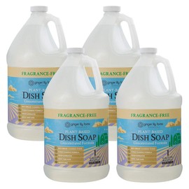 Ginger Lily Farms Botanicals Plant-Based Liquid Dish Soap, Concentrated Formula with Max Grease Cleaning Power, Cruelty-Free, Fragrance-Free, 1 Gallon Refill (Pack of 4)