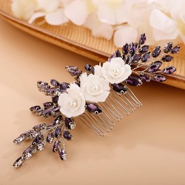 BERYUAN Cute Floral Hair Comb for Bride Women and Girls Crystal Hair Comb Multi-Color Purple