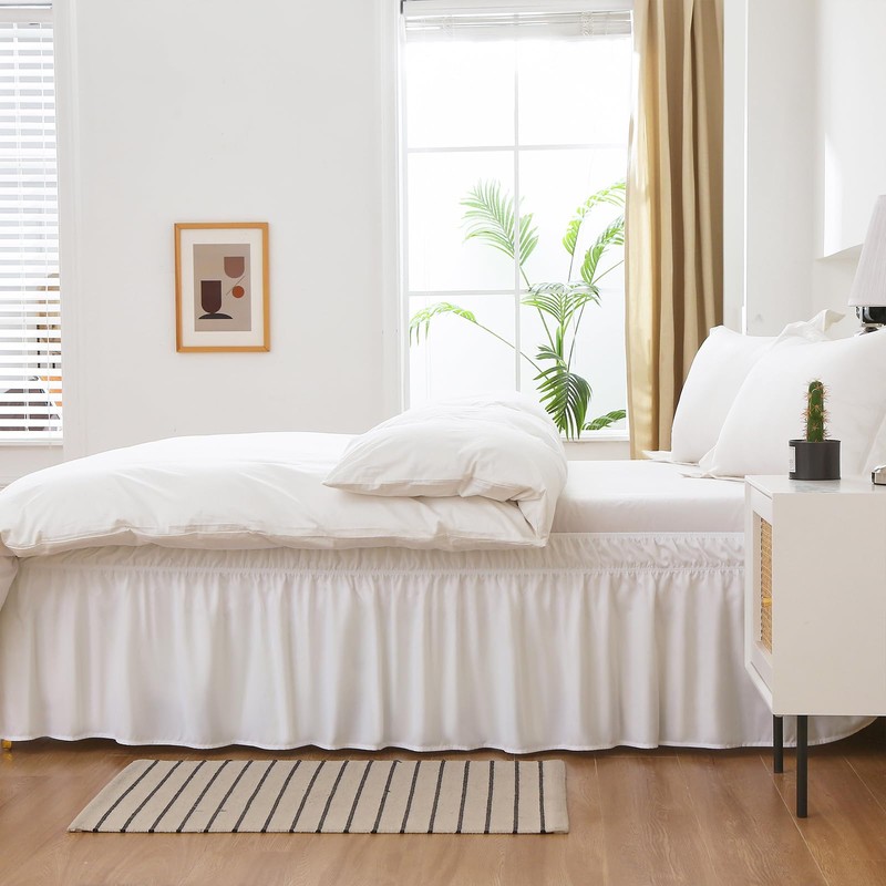 MEILA Wrap Around Bed Skirt Three Fabric Sides Elastic Dust
