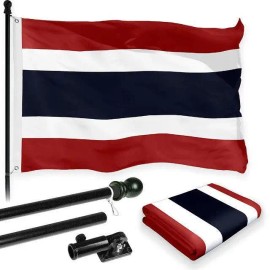 UD_G128 Combo Pack: 6 Feet Tangle Free Spinning Flagpole (Black) Thailand Thai Flag 3x5 ft Printed 150D Brass Grommets (Flag Inc