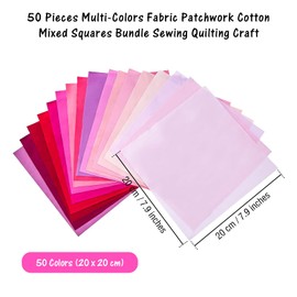 50 Pieces Multi-Colors Fabric Patchwork Cotton Mixed Squares Bundle Sewing Quilting Craft, 50 Colors (20 x 20 cm)