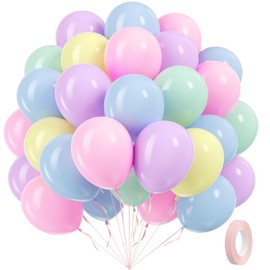 60pcs Pastel Balloons 12inch, Pastel Color Balloons with Light Pink Green Yellow Blue Purple Balloons for Easter Rainbow Pastel Baby Shower Birthday Party Decorations