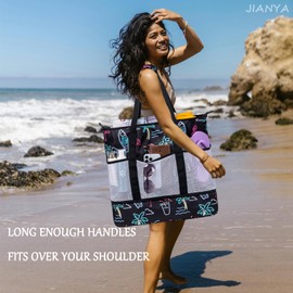 JIANYA Beach Bag XL Women Waterproof Beach Tote Pool Bags with Cooler Sandproof Beach Essentials for Beach Vacation Travel, Surfboard - Black