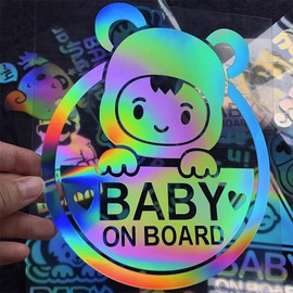 SHULLIN Set of 4 Car Signs Safety Signs BABY ON BOARD Baby Ride Baby Onboard Safety Signs Baby on Board Sign for Car Car Sticker Safety Reflective Sticker Baby Car Sticker 15x12.5cm 4 Colors