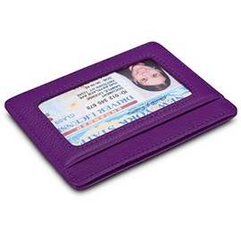 KALMORE womens Credit Holder Genuine Leather Slim Minimalist Card Case Wallet, Purple With Id Window, Classic US