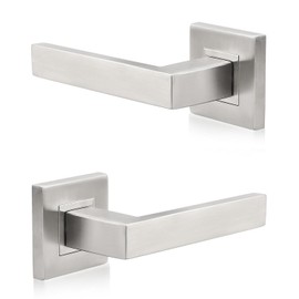 Probrico Passage Door Handles Satin Nickel Handles Lever On Square Rose,Door Handle Set for Internal Wooden Doors Ideal for Home and Office,2 Pack