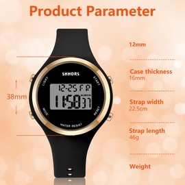 AOOSU Digital Watches for Student, LED Ladies Digital Watch, Silicon Strap Elecreonic Watches, Outdoor Sport Fashion Ladies Wrist Watch with Alarm Week LED Light for Students Women and Men（Black）