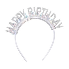 VOCOSTE Birthday Crown, Birthday Headband, Birthday Crown Adult Woman, Birthday Headband for Girls, Birthday Girl Headband, Children Birthday Tiara Happy Birthday Decorations, Silver Tone