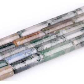 HAAMIIQII 28pcs 4x13mm Natural Moss Agate Beads Column Tube Loose Gemstone Beads for Jewelry Making DIY Bracelet Necklace