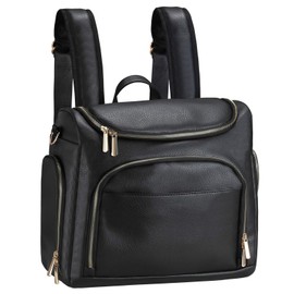 Diaper Bag Backpack, 5-in-1 Beaulyn Leather Travel Back Pack Large Capacity Organizer (Black)