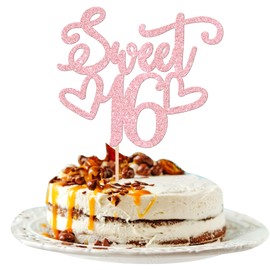 1 decoración para tartas de 16 años, diseño de corazón con purpurina, para cumpleaños de 16 años, para decoración de tartas de 16 años, color rosa claro