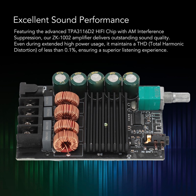 HiFi Bluetooth Power Amplifier Board Dual TPA3116D2 Chips AUX Bluetooth