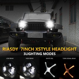Riasdy 2 pcs New Upgrade 7 Inch Laser Led Headlight Round Compatible with Jeep Wrangler JK JKU TJ LJ etc High/Low Beam DRL Turn Signal Lens Light H6024 DOT Waterproof (X)