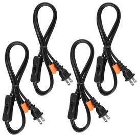Lamp Cord with Button Switch, Black Wire Plug in, Stripped Ends Ready for Wiring Gladfresit, 6 Feet, UL Listed (4 Packs)