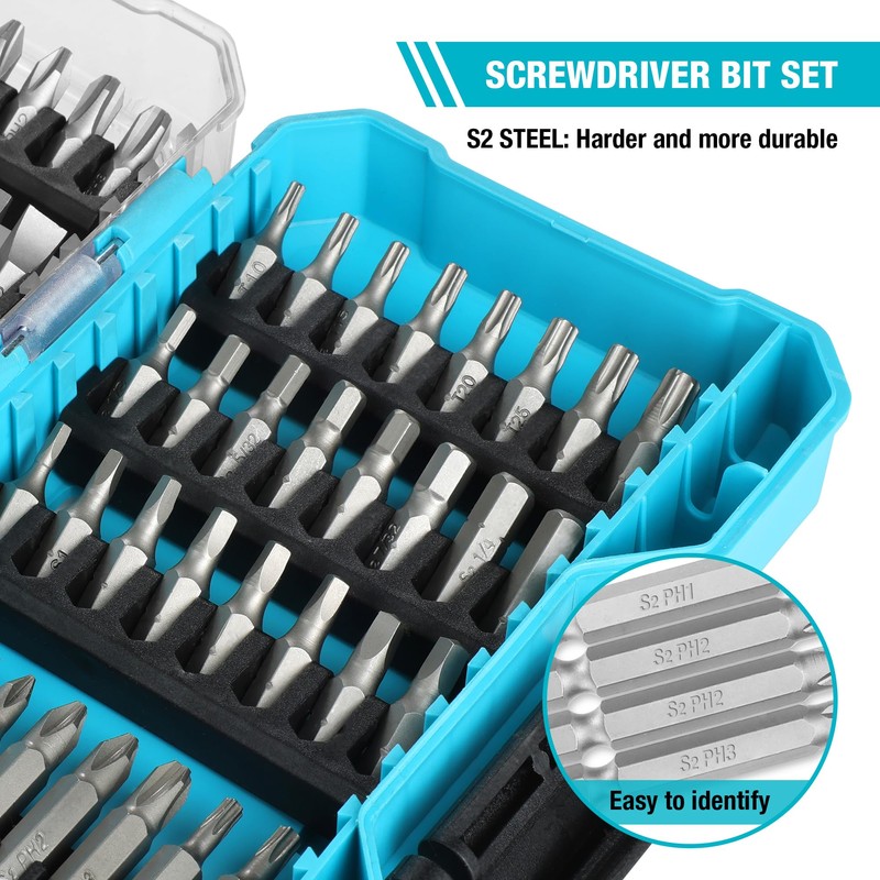 DURATECH 53-Piece Screwdriving Bit Set with Tough Case, S2 Steel