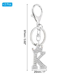 PATIKIL Initial Letter Keychain, 2 Pcs Letter K Crown Design Charm with Crystal Diamonds Decorative Alphabet Pendants for Bag Backpack DIY Craft, Silver Tone