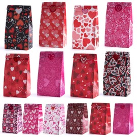 JOYIN 48 Pcs Valentine’s Day Paper Gift Bags, 9.5" Goodie Bags ,Treat Bag with Love Sticker for Valentine Party Favors Gifts, Wedding Gift ,Giving Gift Wrapping Birthday,Classroom Exchange Prizes