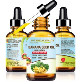 Botanical Beauty BANANA SEED OIL 100% Natural Pure Virgin Unrefined Cold Pressed Carrier Oil for Face, Skin, Hair, Lip, Nails for Dry, Sensitive, Normal Skin 4 Fl Oz 120 ml