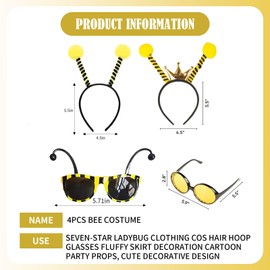 SJENG 4pcs bee Costume, bee Costume Adult,costumebumble bee, Suitable for Party Adult Kids Birthday Party/Christmas Party