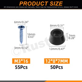 Rustark Pack of 50 Black Rubber Bumpers Feet Cutting Board Round Feet Screw-on Type with Matching Strong M3 x 16 Screws Non Slip Furniture Bumper Feet for Cutting Board Cabinet Tables Chair (12 x 8 x