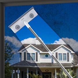 IMHO Mesh Screen Cleaner, Glass Wiper, Dust Paper Clip，3 in 1 Wet and Dry Screen Cleaner with Long Handle Wiper for Shower, Glass, Floor, Tile Walls, Car Windshield, White