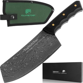 Topbutcher chef butcher knife set professional- Black panther print Japanese Damascus - feel firm grip Handle-include Knife Sheath,Knife sharpening stick,knife box (chef's knife-6.3'')