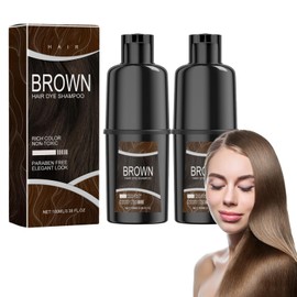 Tkekruh 2 x Natural Brown Hair Colour Shampoo 100 ml, Hair Dye Shampoo 3 in 1, Natural Instant Hair Dye Shampoo for Grey Hair, Hair Dye Hair in Minutes for Men and Women