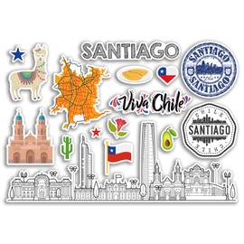 A5 Sticker Sheet Santiago Landmarks Vinyl Stickers - Chile Airport Stamps Skyline Flag Map Travel Holiday Scrapbooking City Luggage #79146