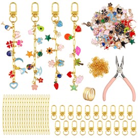 Gaiett 302 Pcs Keychain Making Kit with Charms, Bag Charm Making Kit Including 100 Charms 20 Keychain Clips Hooks 20 Extender Chains 160 Jump Ring and Jewelry Plier for DIY Crafts Accessories