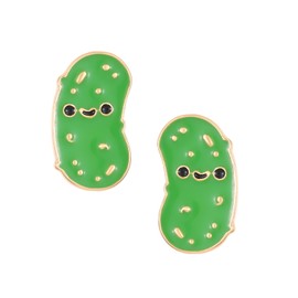 Pickle Earrings For Women,Cute Pickle Enamel Studs,Green Enamel with Gold Trim,Funny Cucumber Statement Earrings,Jewelry Gifts for Women