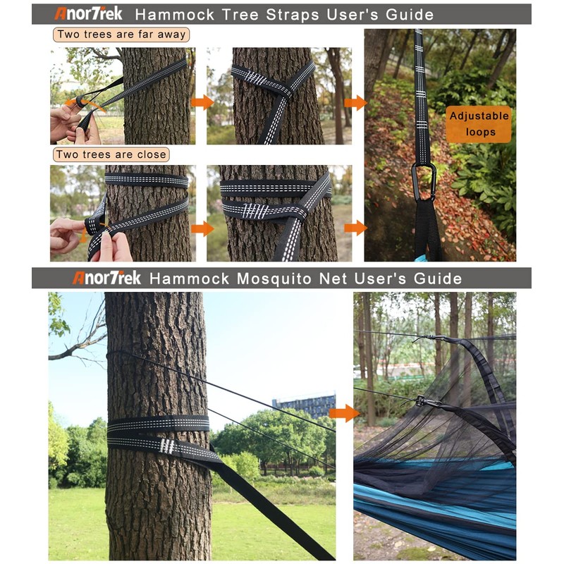 AnorTrek Camping Hammock with Mosquito Net, Double & Single Lightweight