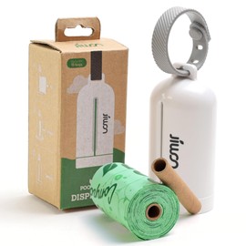 JIWON Poop Bag Dispenser, Retractable Dog Poop Bag Dispenser with Refill Roll, Poop Bag Holder with Leakproof, Compostable Poop Bags for Dogs, Fits Any Leash, 1 Dispenser and 15 Bags