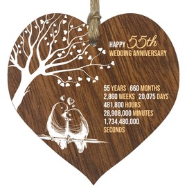 55th Wedding Anniversary Wooden Heart Plaque, Dark Wood Sign Keepsake, Celebrate Emerald Anniversary Wife Husband Boyfriend Girlfriend Mom Dad, Plaque with Quotes Gifts from the Kids