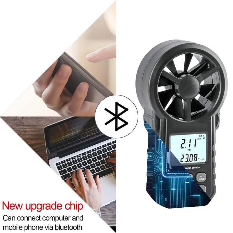 Digital Anemometer, Handheld Wind Speed Meter with Temperature/Humidity Sensor, USB