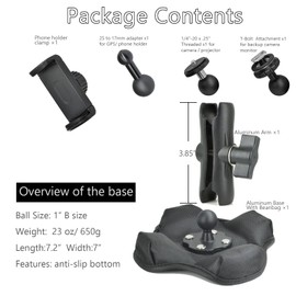 VAUBORTTI Aluminum Portable Nonslip Beanbag Dashboard Friction Mount 3 in 1 for GPS,Camera, Vedio Camera,Backup Camera Monitor,360°Adjustable Compatible with RAM B Size 1" Ball Components