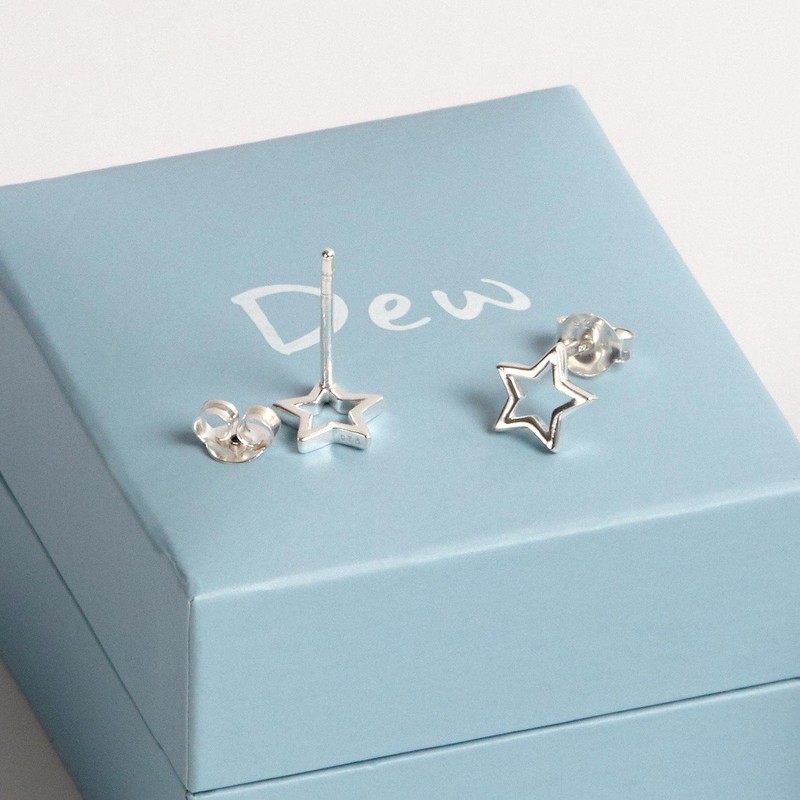 Dew Sterling Silver Open Star Stud Earrings