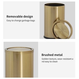 Huaqinglian Stainless Steel gold Trash can with Flipping Lid 4gallon Fingerprint-Proof Garbage cans Wastebasket Bin for Office Kitchen bothroom Living Room bedroom