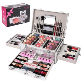 Hegafoo All in One Makeup Kit for Teens, 106 Pcs Professional Makeup Kit for Women Full Kit, Include Eyeshadow Palette, Lipstick Set, Concealer, Foundation, Lipgloss, Makeup Brush(Silver)