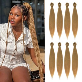 DIFUNEE Pre-stretched Braiding Hair - 20 Inch 8 Packs Blonde Long Braiding Hair For Twist or Box Braids, Yaki Texture Hot Water Setting Synthetic Braiding Hair Extensions (20 Inch, #27-8P)