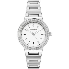 Sekonda Amelia Ladies 28mm Quartz Watch in White with Analogue Display, and Silver Alloy Bracelet 40077