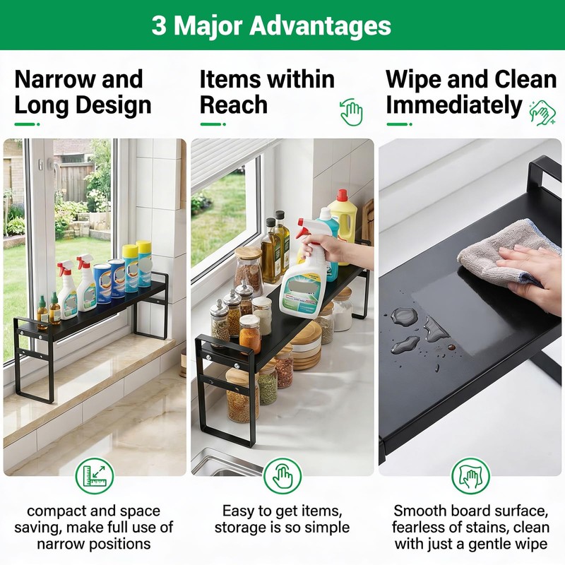 2 Pack Black Expandable Cabinet Shelf Organizer 13.7-23.6" L Stackable