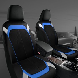 PIC AUTO Car Seat Cover – Silver & Blue Leather with Breathable Mesh Seat Cover for Cars, Stylish Two-Tone Leather Front Seat Covers, Universal Fit, Durable for SUV, Truck, Sedan, Vehicles