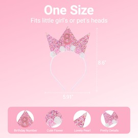 Papoopy Birthday Headband Crown with Sash for Party Decorations (Pink, 8th)