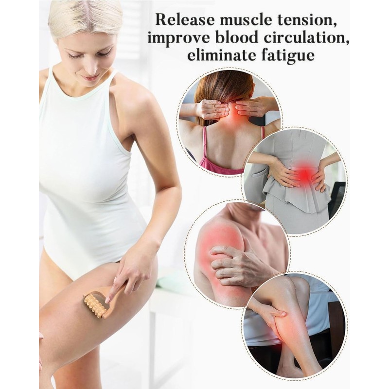 BPTRKOM Pack of 3 Wooden Massage Roller Fascia Roller with