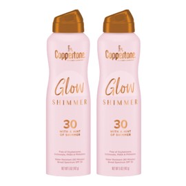 Coppertone Glow Shimmer Sunscreen Spray SPF 30, Water Resistant Broad Spectrum SPF 30 Spray Sunscreen, Free From Parabens, PABA, Phthalates, Octinoxate and Oxybenzone, 5 Oz Bottle, Pack of 2